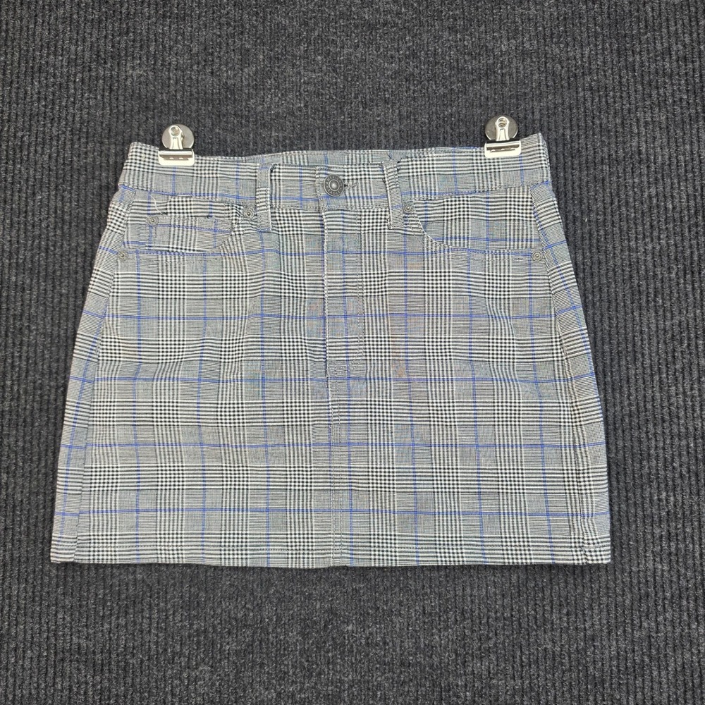 American Eagle Grey Plaid Super Stretch Mini Skirt Size 6 Blue Check